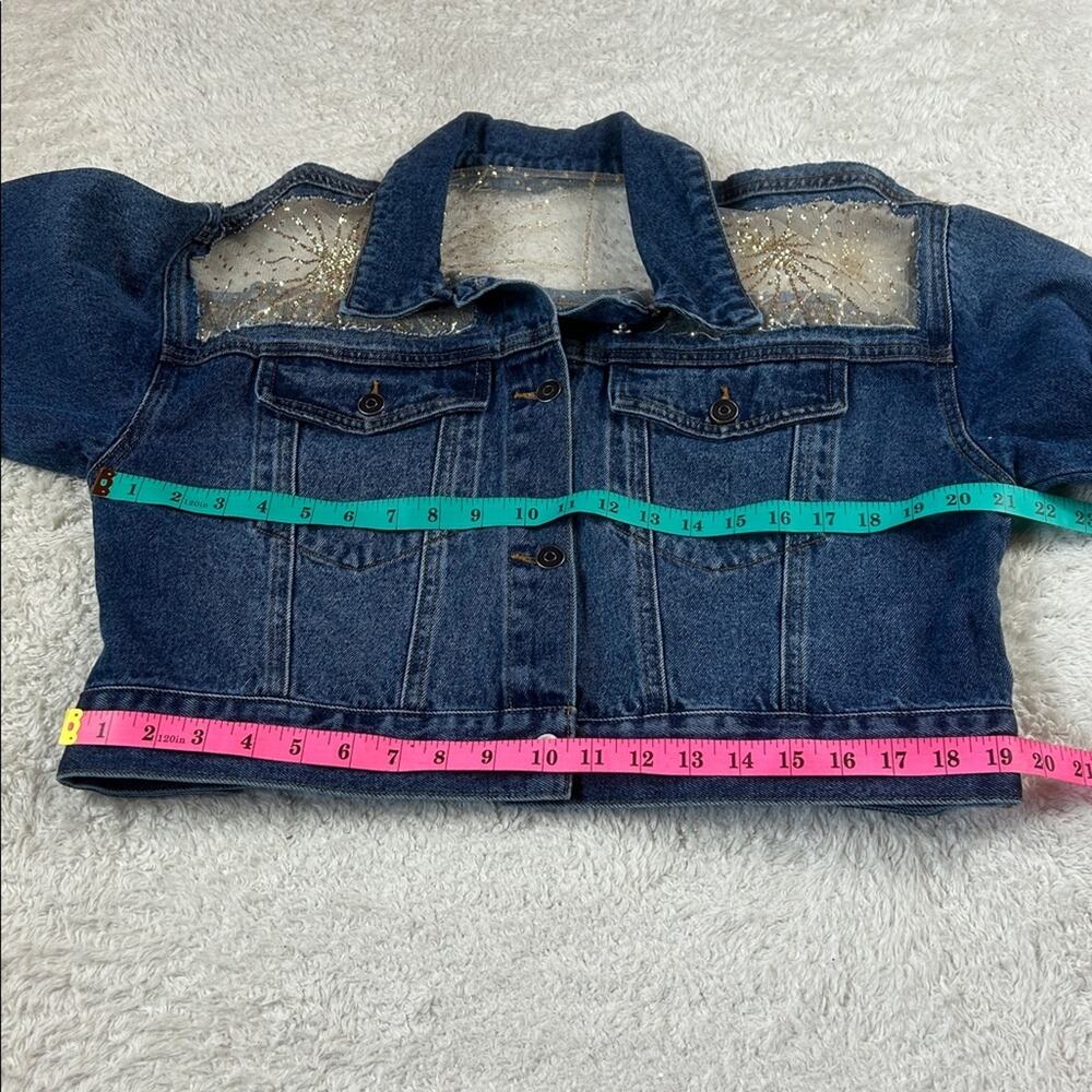 Denim and Sunshine Boho cropped sheer glitter denim Jacket, L - Picture 6 of 10